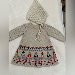 Hanna Andersson Baby Holiday Sweater Dress and Gnome Hat